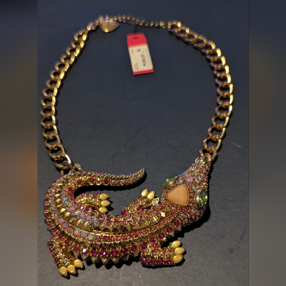 Betsey Johnson Gold and Pink Alligator Necklace